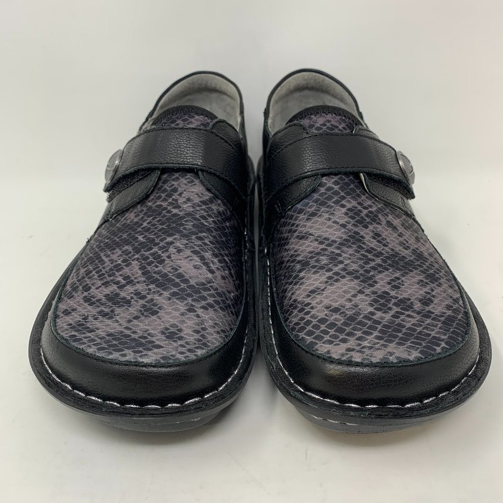 Alegria Brenna Women's Clog Snake Pattern Black Leather Size 38 EU US 8-8.5 M